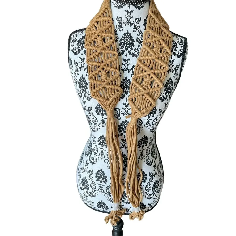 Handmade Braided Macramé Tan Wrap Belt